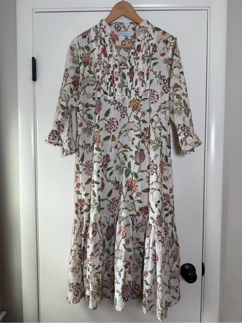Le Bazar Coastal 100% Cotton Midi Maxi Dress Pintuck Floral Tiered Cottagecore